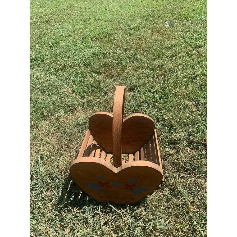 Vintage Wooden Basket Goose Art Country Farmhouse Cottage Cabin Decor‎ Handmade
